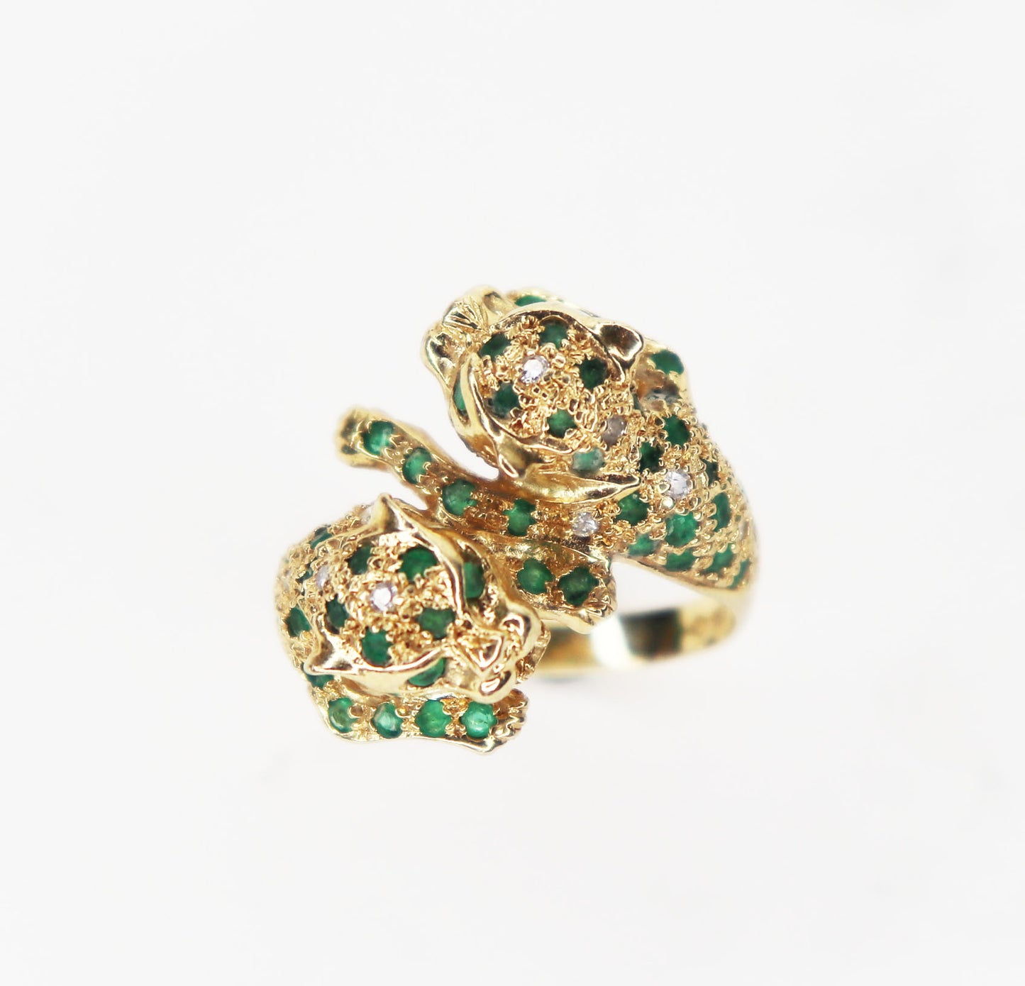 14kt Emerald & Diamond Double Jaguar Ring