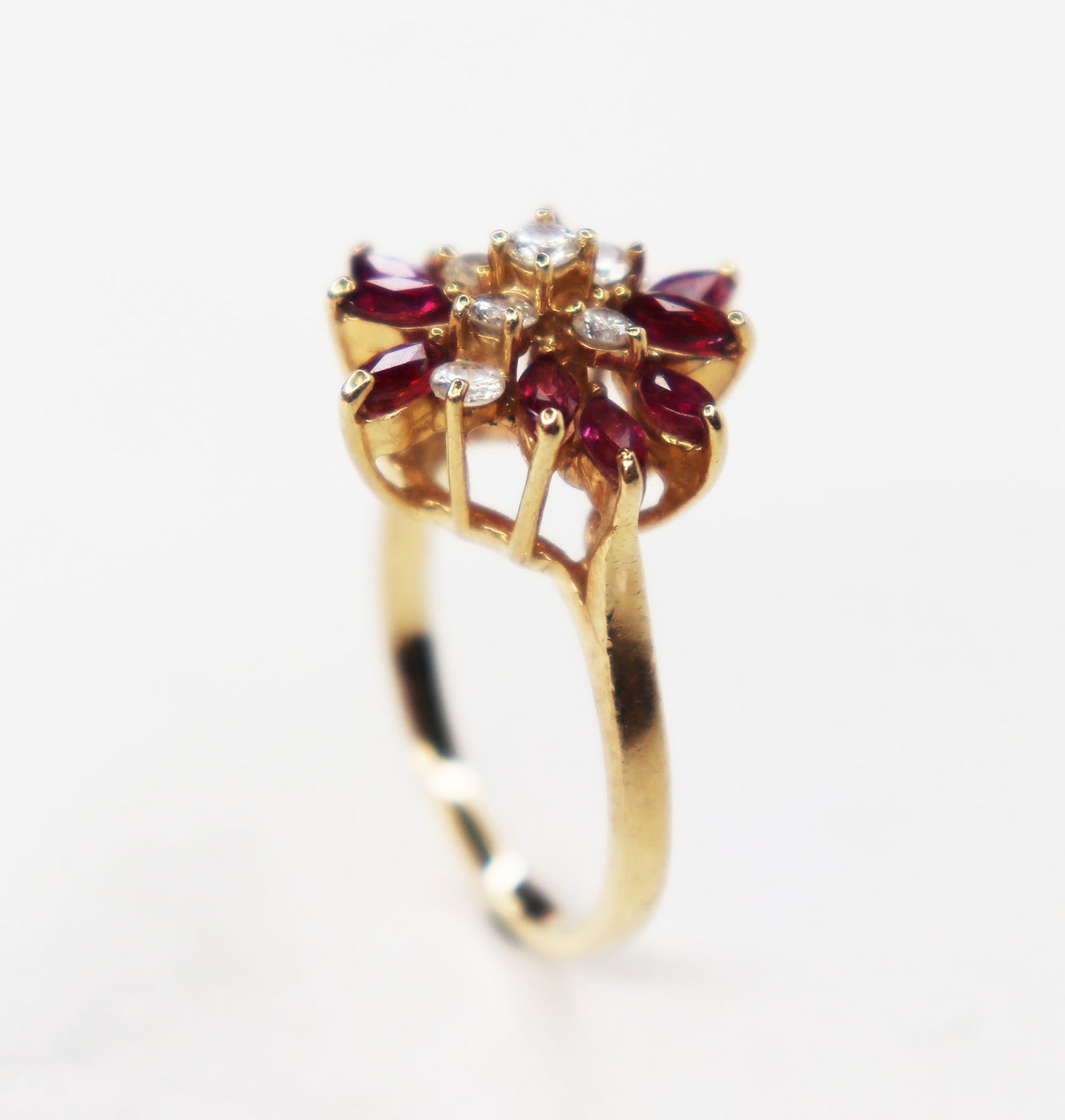 14kt Marquise Ruby & Diamond Cluster Ring