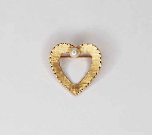 14kt & Pearl Heart Brooch