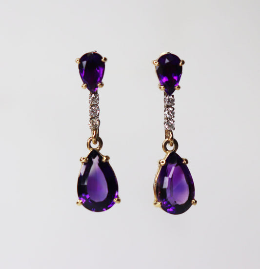 Vintage Amethyst and Diamond Drop Earrings