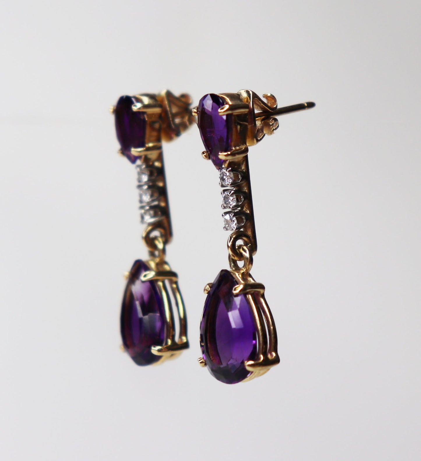 Vintage Amethyst and Diamond Drop Earrings