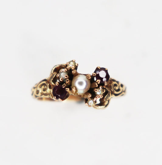 14kt Pearl & Garnet Ring