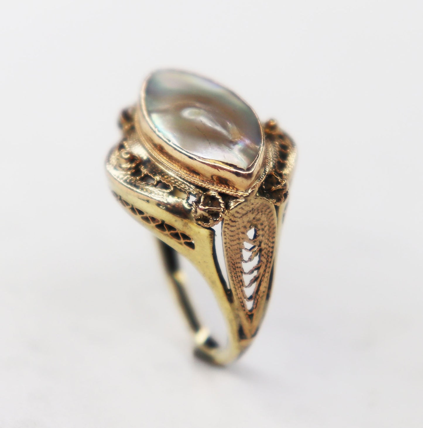 Filigree Blister Pearl Ring