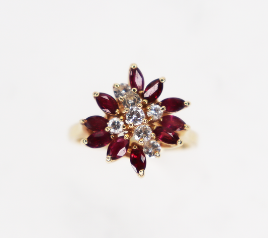 14kt Marquise Ruby & Diamond Cluster Ring