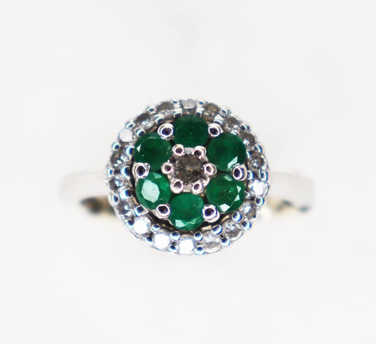 Old Hollywood Style Diamond & Emerald Ring