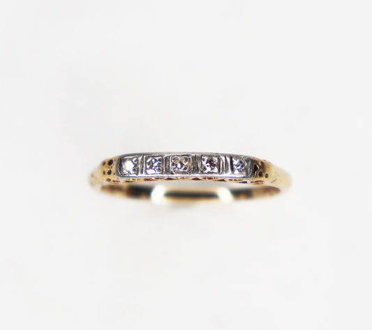 Art Deco 14kt & Platinum Diamond Band