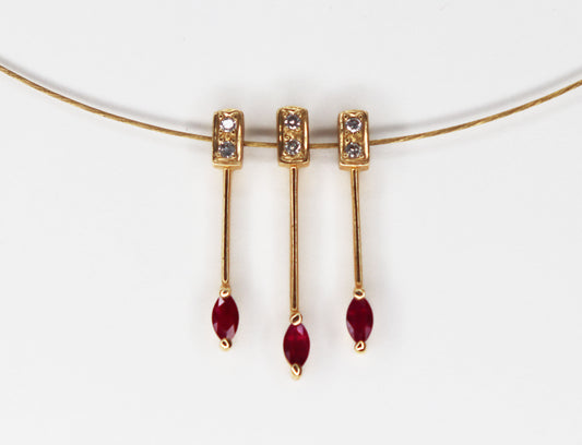 Midcentury 14kt Diamond & Ruby Fringe Necklace