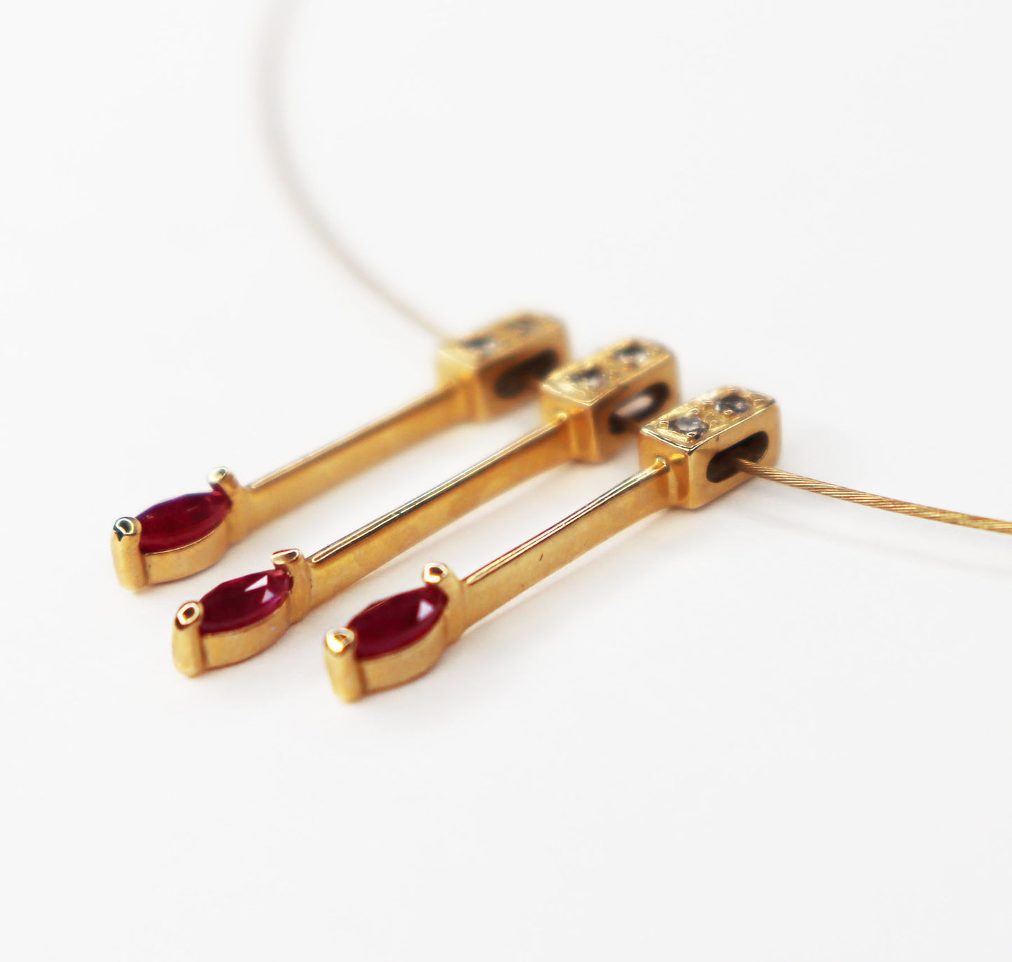 Midcentury 14kt Diamond & Ruby Fringe Necklace