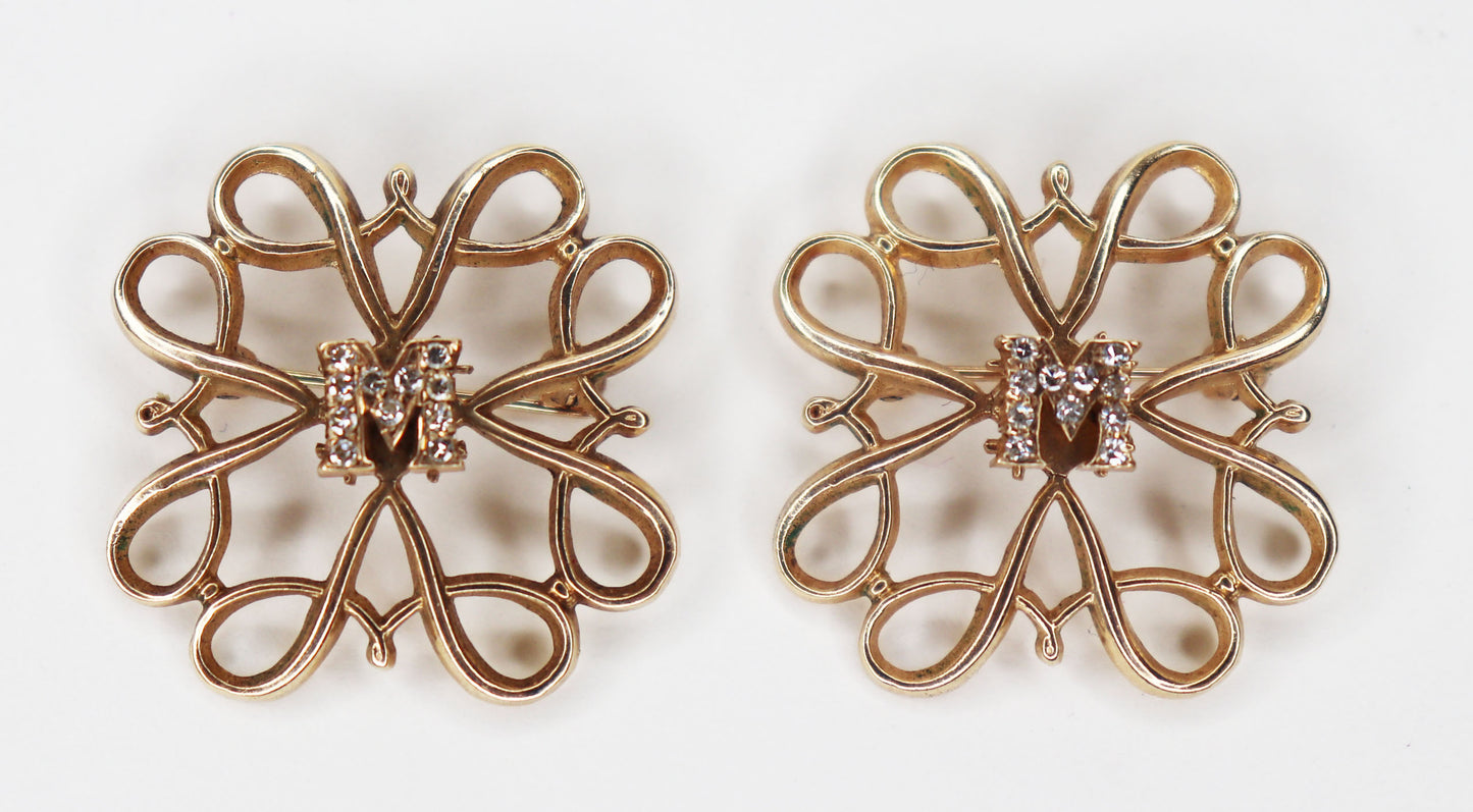 Set Of Diamond 'M' Brooches