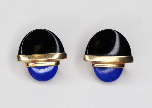 Midcentury Modern Onyx and Lapis Earrings