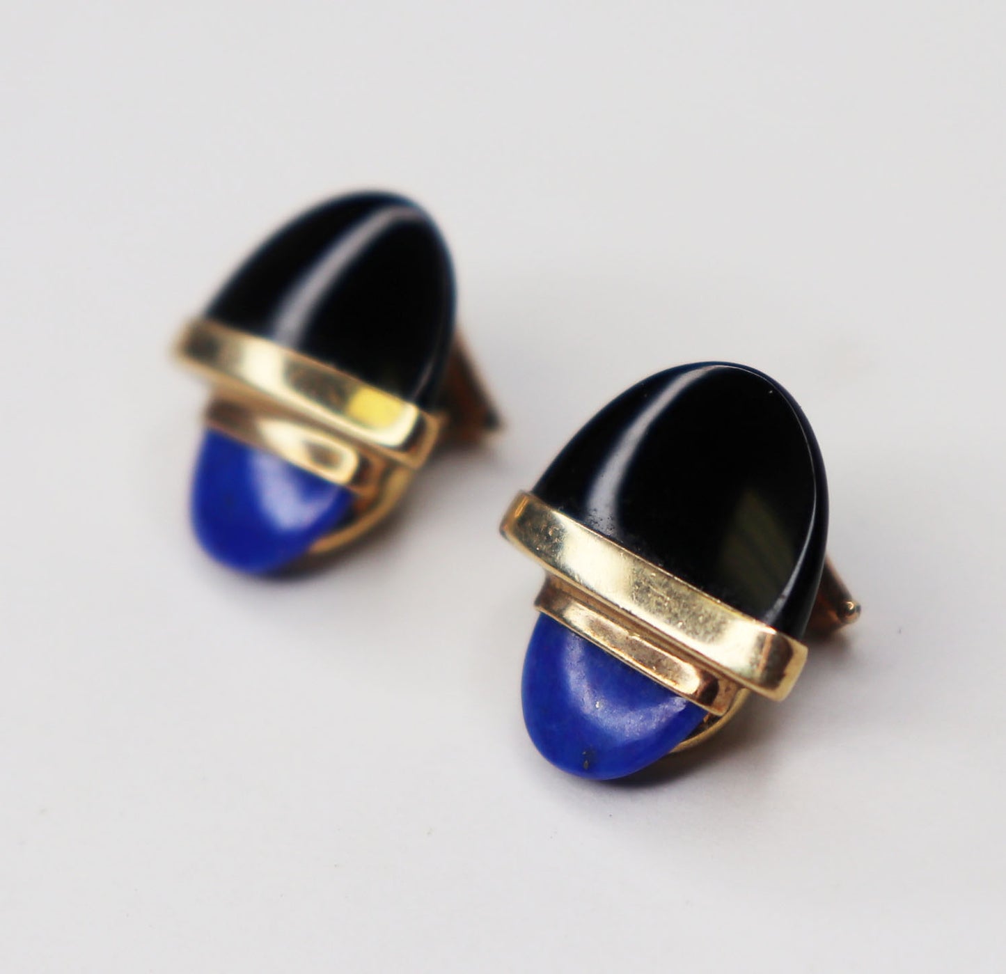 Midcentury Modern Onyx and Lapis Earrings