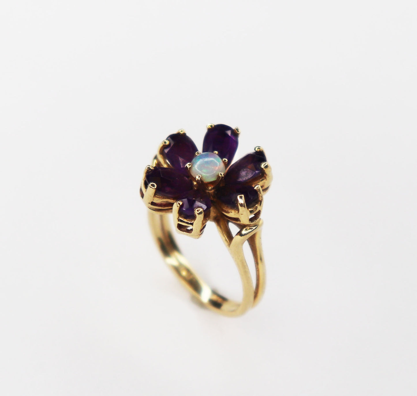 1960s Amethyst and Opal Flower Ring