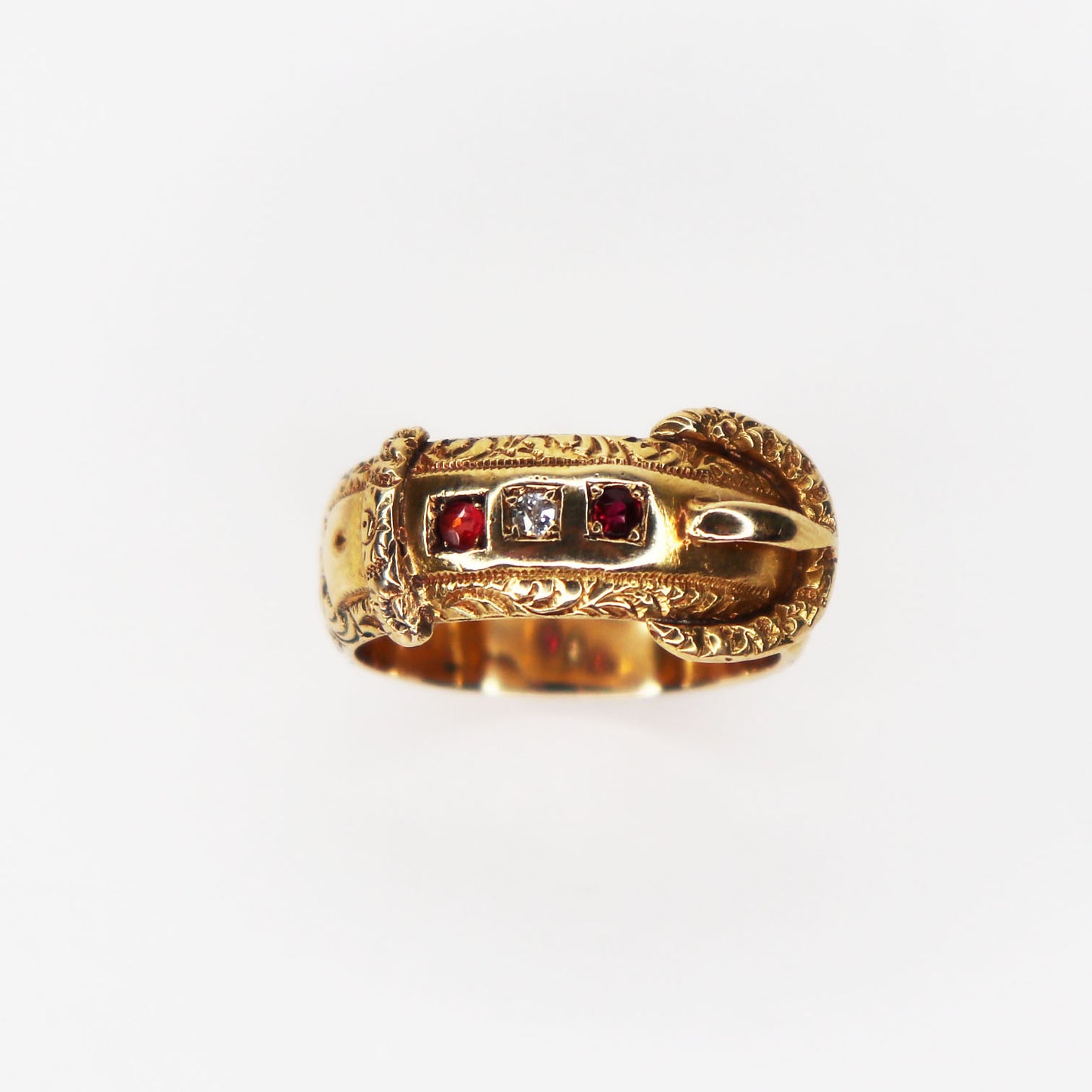 Victorian 18kt Ruby Diamond Buckle Ring