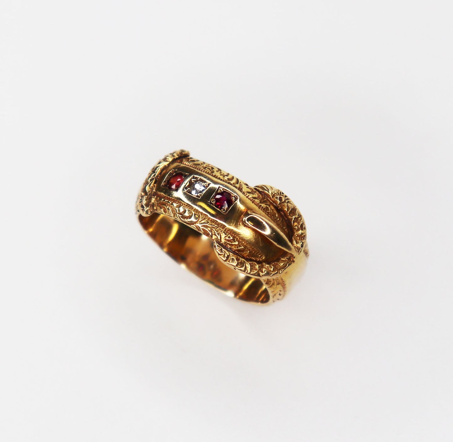 Victorian 18kt Ruby Diamond Buckle Ring