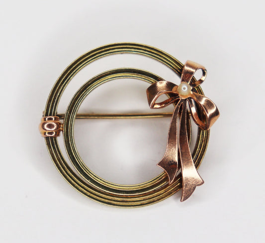 14kt Circle and Bow Brooch